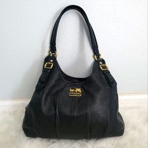 COACH Maggie Madison Black Leather Hobo Handbag, Satchel/Shoulder Bag Purple Int